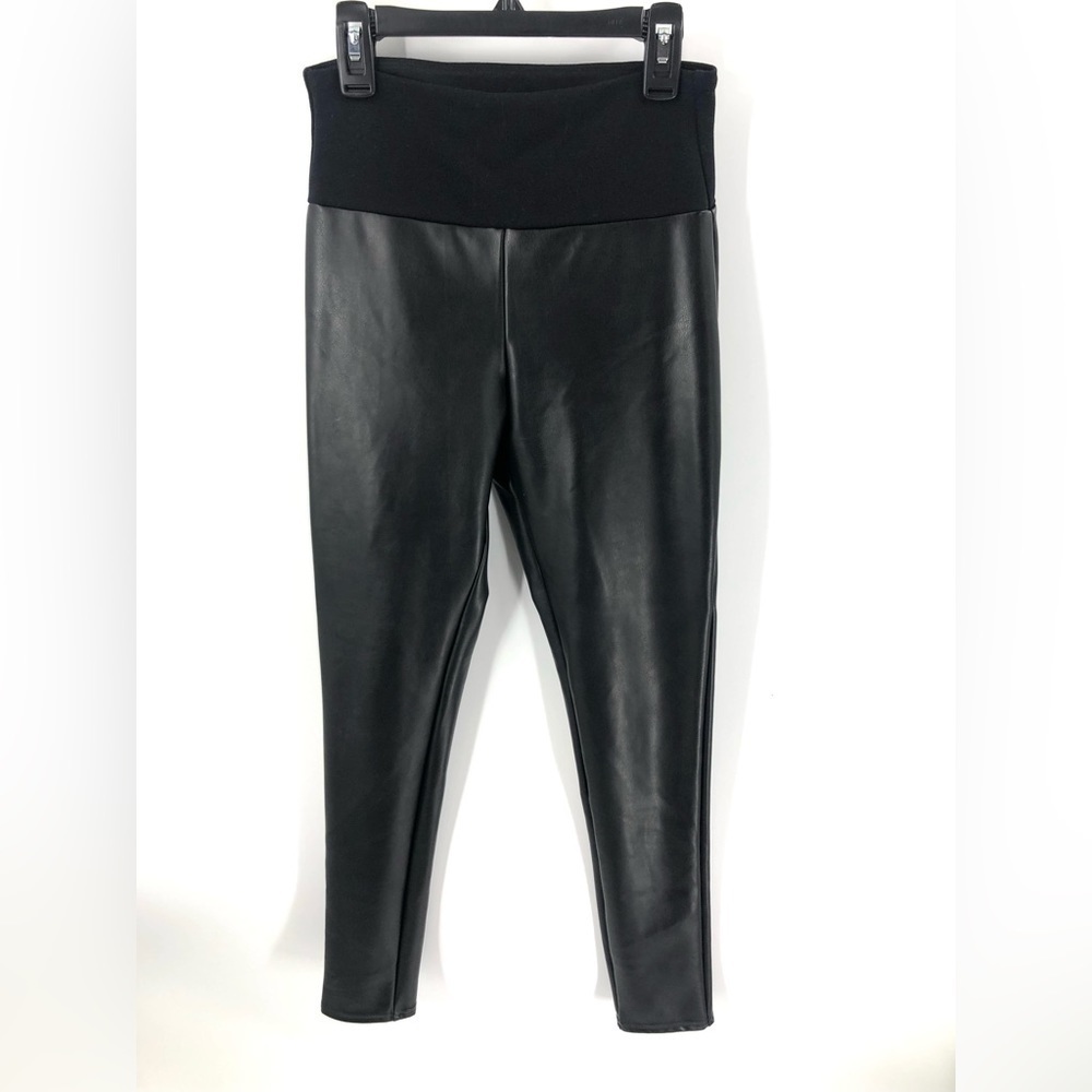 Spanx Faux Leather Leggings Womens Small Black Assets Smoothing Slimming Stretch